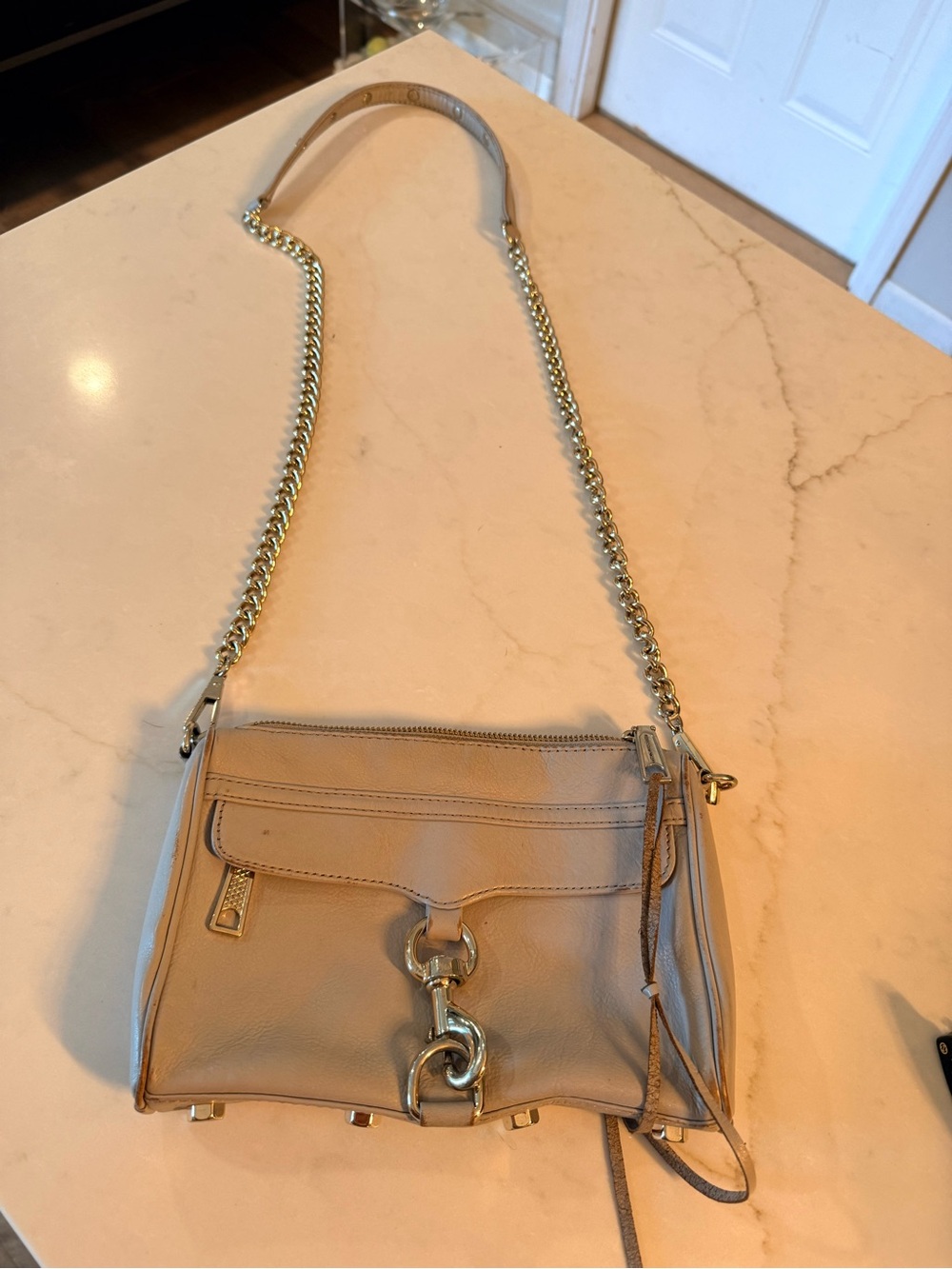 Rebecca Minkoff Taupe Leather Crossbody with Gold Chain